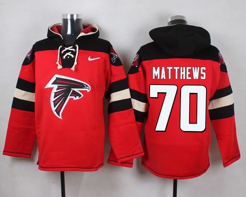 Nike Falcons #70 Jake Matthews Red Player Pullover NFL Hoodie - Click Image to Close